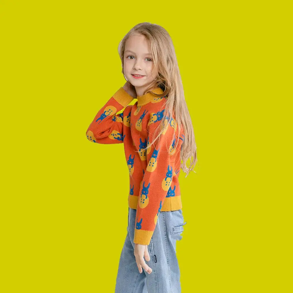 Bongawan/свитер для девочек Повседневная модная детская одежда с рисунком кролика на осень и зиму для детей от 3 до 8 лет, Рождественская одежда для дня рождения - Цвет: Оранжевый