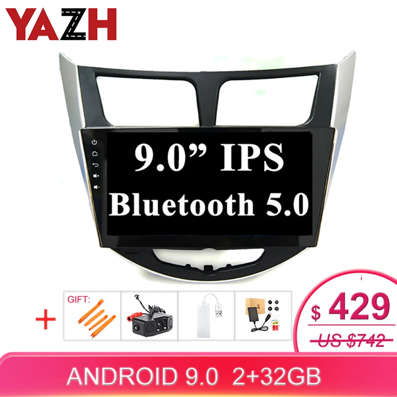 Автомагнитола YAZH 2 Din 9 0 &quotIPS для Hyundai Verna Accent Solaris 2010-2016 с Android Восьмиядерный ОЗУ Гб