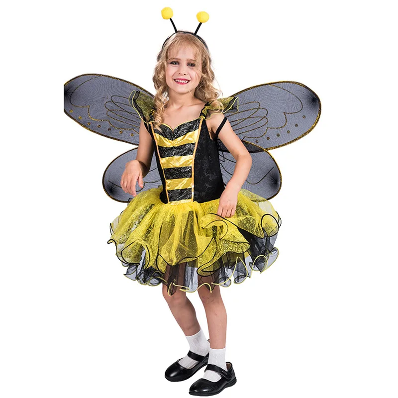 

SATCOPY Halloween Kids Bee Fairy Costumes For Girl Animal Little Bee Cosplay Dress Child Yellow Set Fairy Carnaval Performance