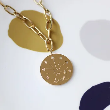

Amaiyllis 14K Gold Roman Coins Necklace Pendants Arrows Radiating Stars Necklace Sweater Chain For Women Jewelry