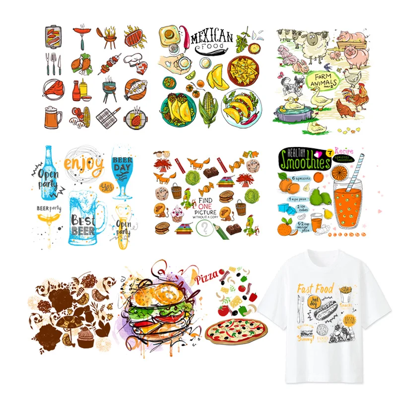

Iron on Transfers Patches Food Fashion Girl Heat Transfers Stickers For Clothes Patch DIY T-shirt Badges Applique Print F