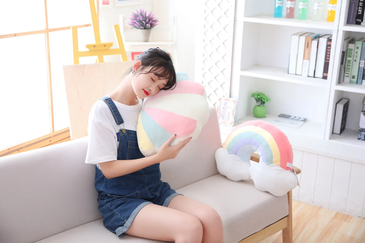 bee cushion New Cute Sky Series Plush Toys Baby Sleeping Pillow Stuffed Moon Soft Shooting Star Rainbow Shell Cushion Room Decoration Gifts floor cushions