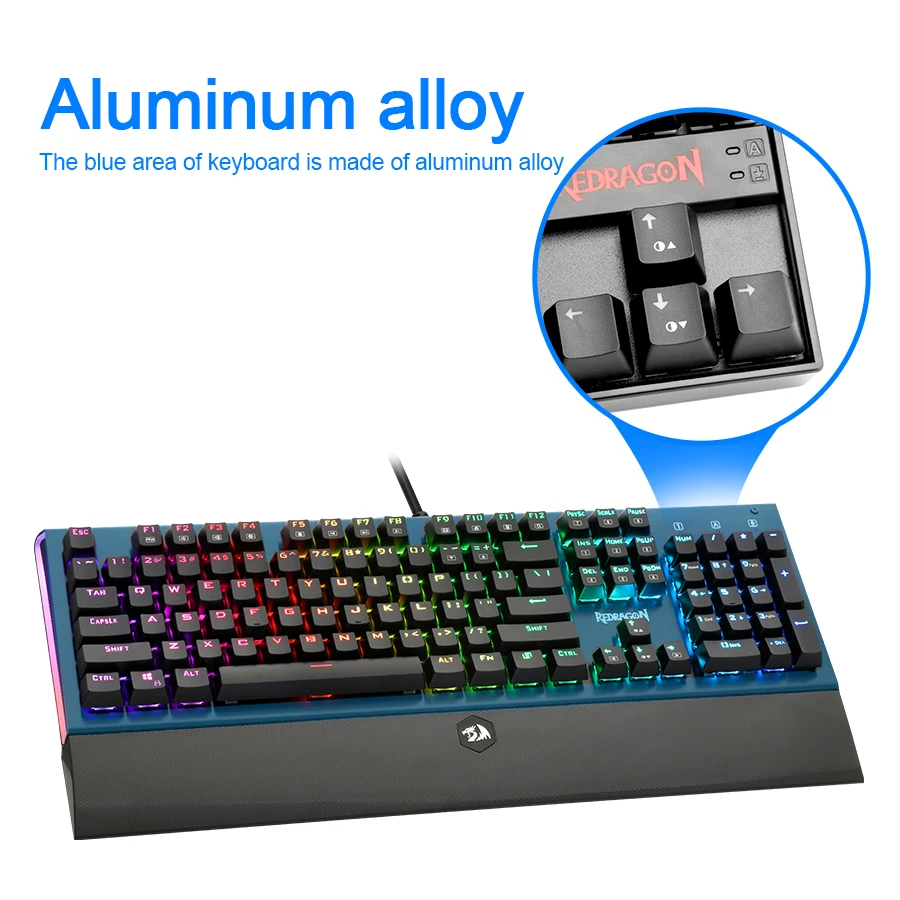 Redragon K569 Rgb алюминиевая USB Механическая игровая клавиатура синий переключатель со светодиодной подсветкой 104 ключ анти-ореолы проводной ПК компьютер геймер