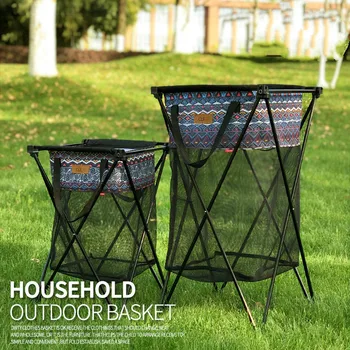 

Outdoor storage net basket multi-functional bucket dirty laundry bag camping garbage rack metal home organizer gift