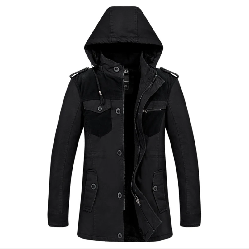 Winter Long Jacket Coat Men Thick Warm Fleece Cotton-padded Hooded Long Parkas Men Korean Windbreaker Long Coat Men 3XL