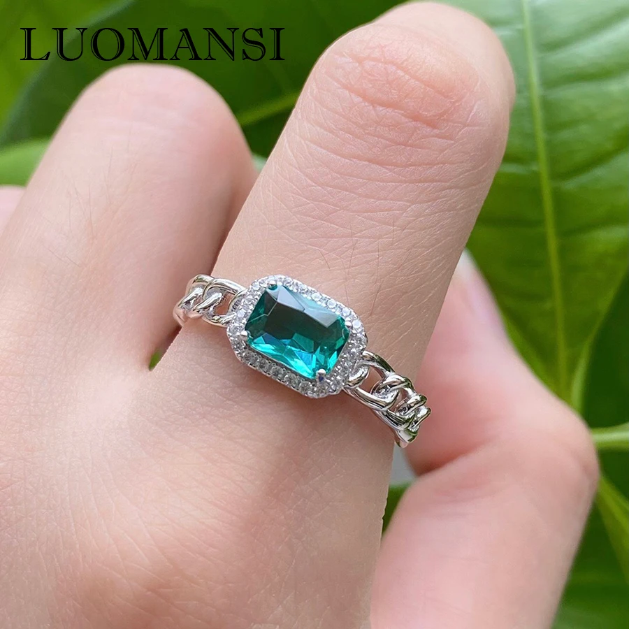 Luomansi 1.5CT турмалиновое кольцо из драгоценных камней квадратное синее с