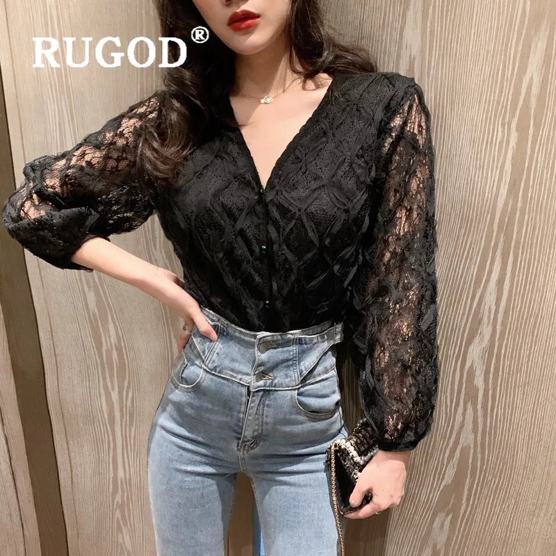 RUGOD/Весенняя кружевная блузка женские блузки с длинным рукавом элегантный топ