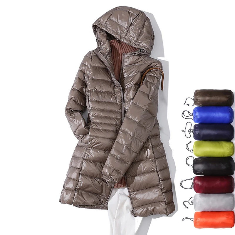 7XL размера плюс длинный пуховик женский зимний ультра легкий с капюшоном Женское