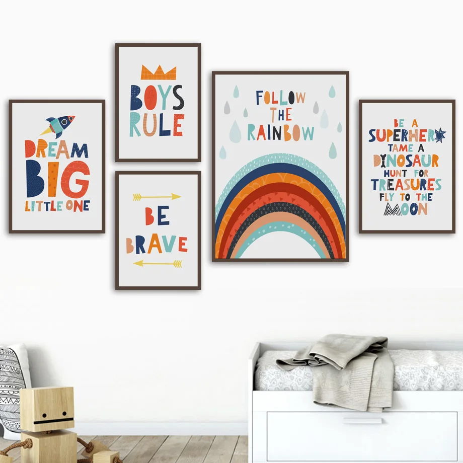 Rainbow-Rocket-Crown-Dream-Quotes-Wall-Art-Canvas-Painting-Cartoon-Nordic-Posters-And-Prints-Wall-Pictures(1)