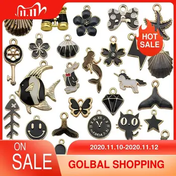 

30pcs Dripping Alloy Pendant Black Ocean Fish Series Charm Zinc Alloy Enamel Charms for Jewelry Making Charm Bracelet