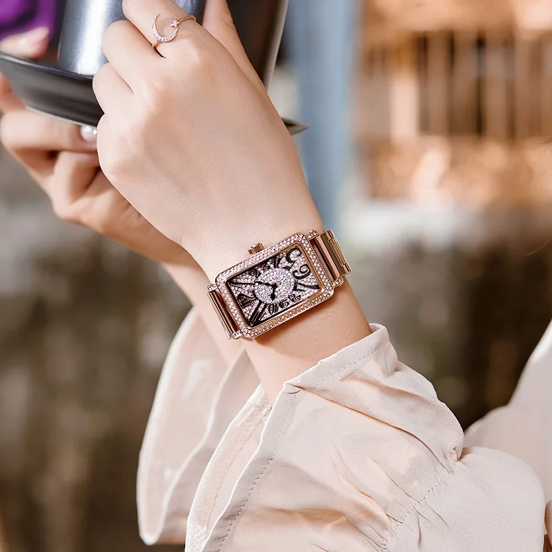 

Hong Kong Ancient Europe Exquisite Full of Crystals Retro with Numbers Watch Versitile Fashion Square Steel Belt Watch WOMEN'S W