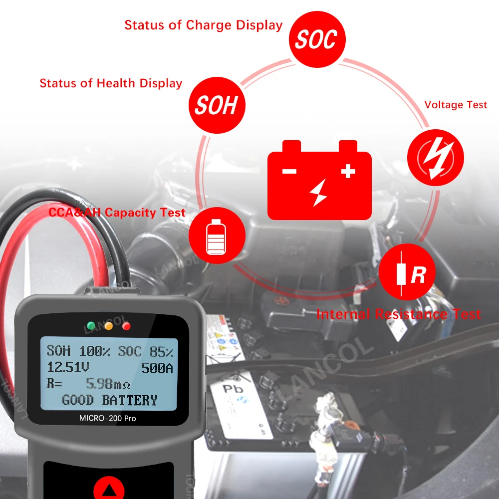 LANCOL Micro 200 Pro 24V 12V тестер для автомобильных аккумуляторов SAE CCA JIS цифровой анализатор для аккумуляторов Micro 200Pro