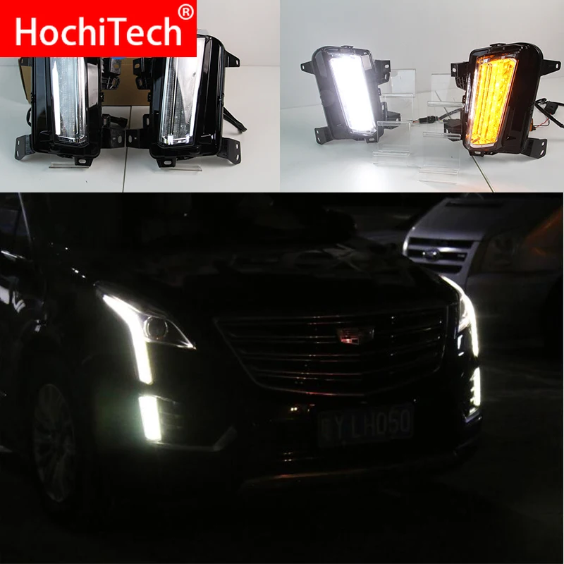 

Car flashing LED DRL Daytime Running Light Daylights for Cadillac XT5 2016-2020 With Yellow Turn Signal lamp