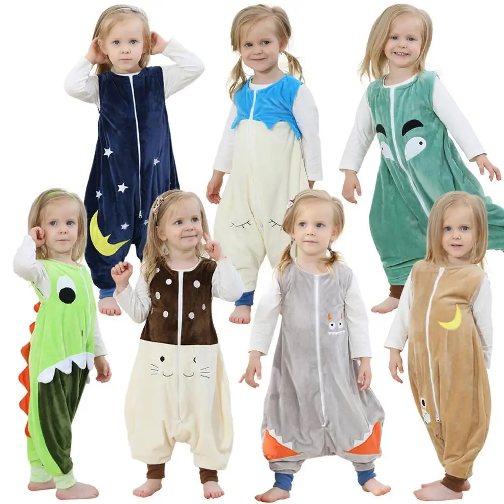 

Flannel Warm Sleepwear Children Overalls Prevent Kick Halloween Baby Blanket Sleepers Animal Feet Pajamas Christmas Kids Rompers