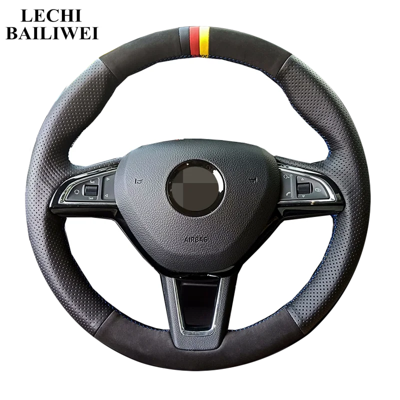Для Skoda Citigo 2013 2019 Fabia Karoq 2017 Roomster 2016 DIY черная натуральная кожа|Чехлы на руль| |