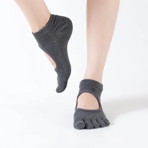 2 пар/лот = 4 предмета, женские модные носки, Нескользящие повседневные женские хлопчатобумажные носки с открытым носком - Цвет: Dark gray G