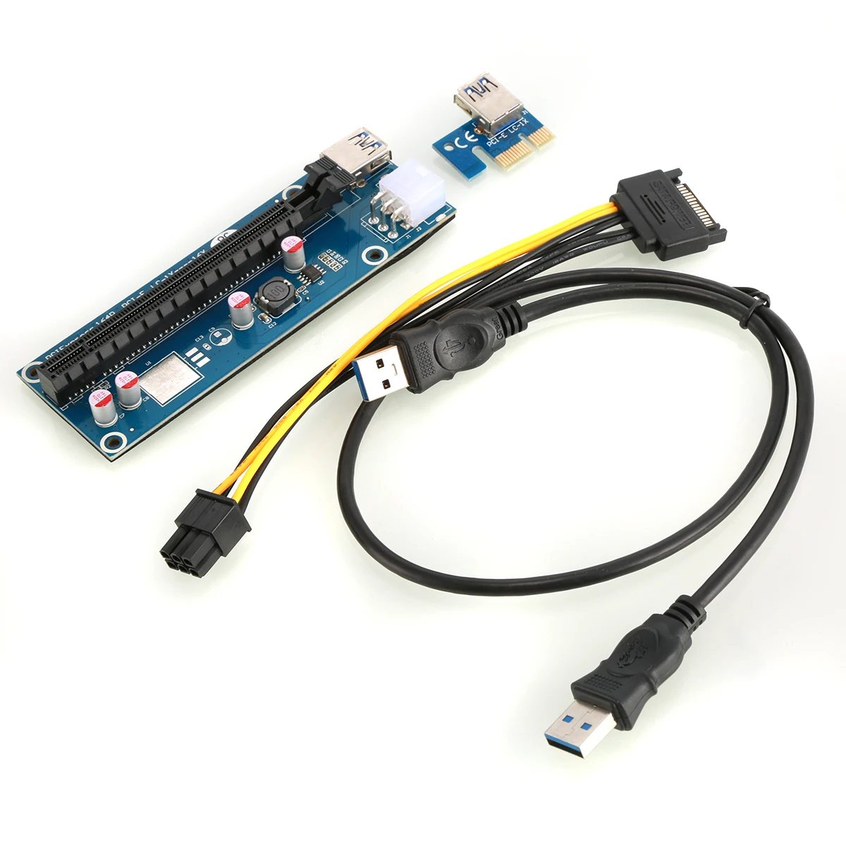SOONHUA Data Cable Riser Board USB 3.0 Cables Aadapter With SATA 15 Pin-6 Pin Power Cable And 4x FP Solid Capacitors