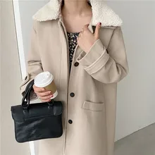 

Straight Woolen Elegant Long Wool Full Sleeve Pockets Overcoat Winter Women Loose Chic Outerwear Casual Cardigan Coat Jacket