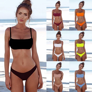 

2020 New Summer Micro Bikini Women Solid Bikini Set Push Up Swimsuit Swimwear Thong Bather Swimming For Suit Biquini Two Piece