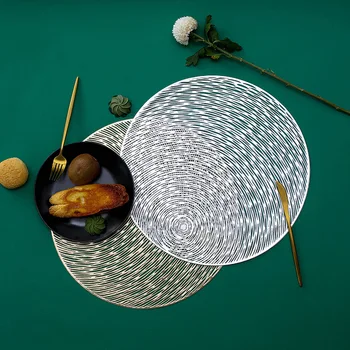 

4/6 Pcs Round PVC Kitchen Dining Table Mats 38CM Golden Silver Color Anti-scalding Insulation Pads Hotel Restaurant Home Decor