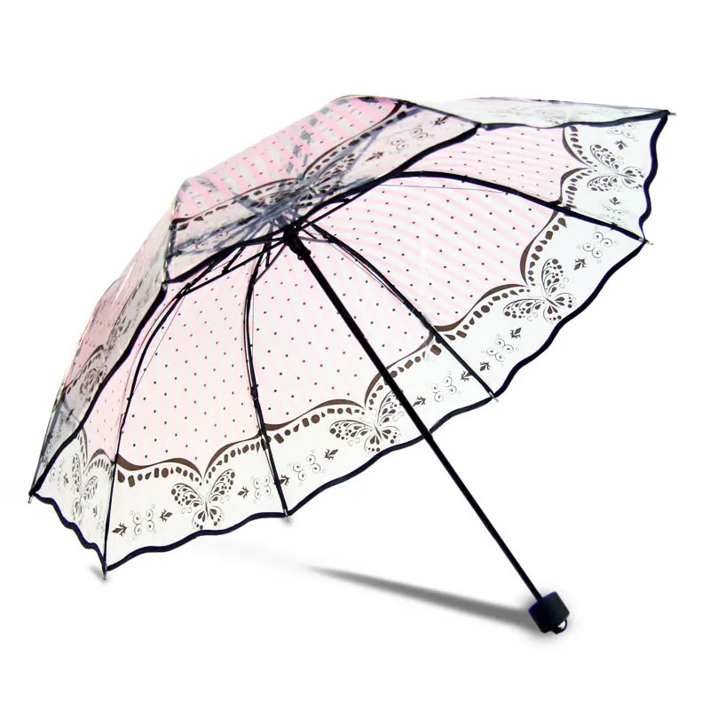 Модный Индивидуальный три складной зонтик женский прозрачный креативный рисунок атмосферостойкий зонтик женский зонт