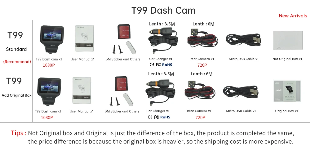Xiaomi Mijia Mi Dash Cam Camera Anytek T99 1080P HD Driving Recorder G-sensor IPS Display F2.0 30 FPS Built-in speaker