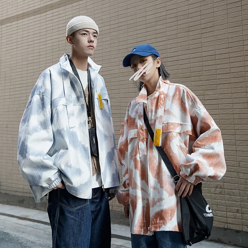 

Wu Navigation Couple Clothes Spring Clothing INS Super Fire Fold-down Collar Tie-dye Jacket Autumn Men's Japanese-style Loose-Fi