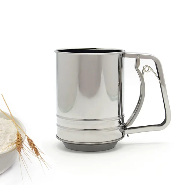 

Bakery Only Flour Sifter Hand Pressing Type Fine Screen Cloth Cup Type Strainer Double Layer Screening Mesh Stainless Steel 550