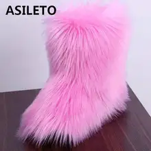 ASILETO/зимние женские теплые ботинки из натуральной кожи; пушистый мех страуса; плюшевые теплые лыжные уличные ботинки на плоской подошве; botte