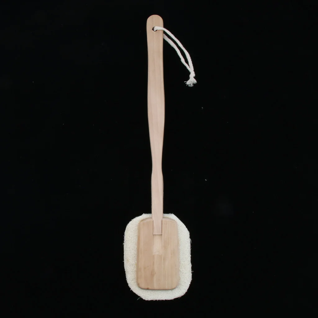 Natural Loofah Detachable Long Wood Handle Bath Shower Back Scrubber Exfoliating Sponge Scrub Puff