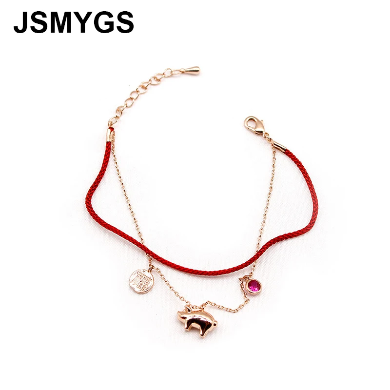 

JSMYGS 2019 Golden Pig Blessing Red Rope Double Bracelets For Women Hand-woven Personality Creative Charm Bracelet Hand Jewelry