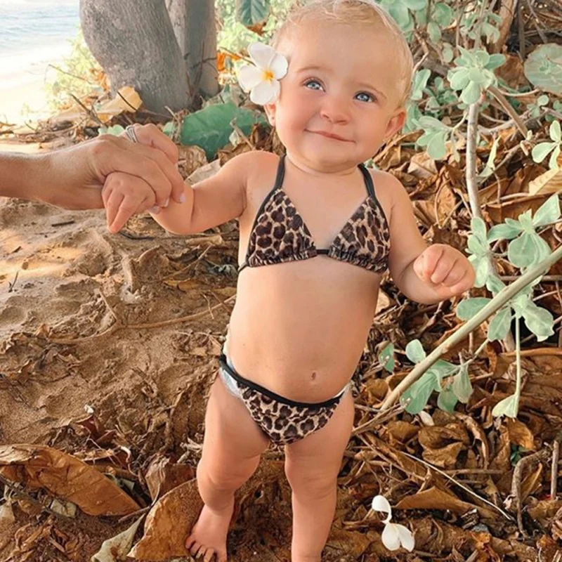 

Kid Girls' Swimwear 2Pcs Suits Summer Fashion Cute Leopard Print Bikini Set Baby Girl Swimwear Two-piece Suit