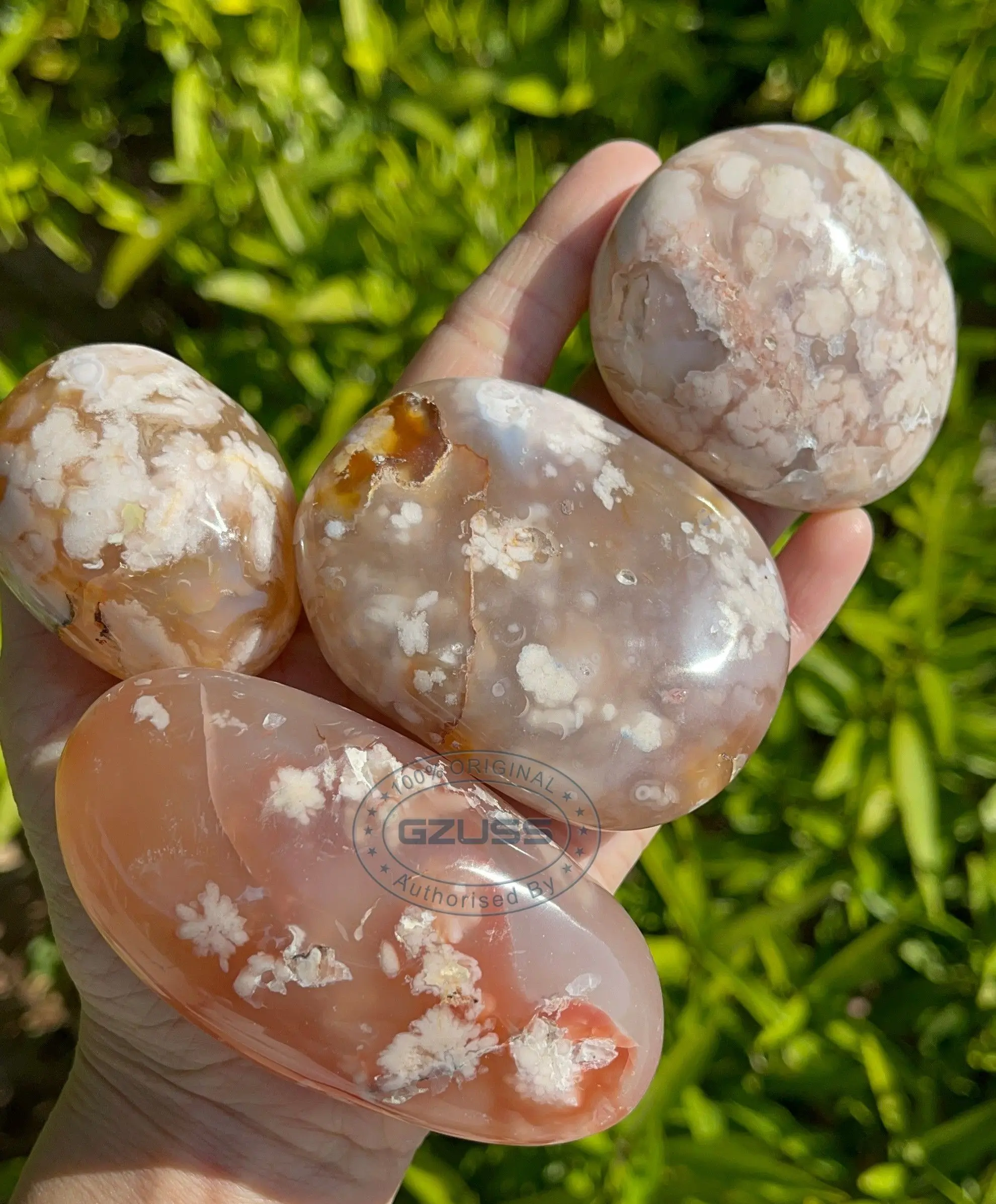 Polished Dozens of Flower Agate Crystal Palm Stones to Choose From