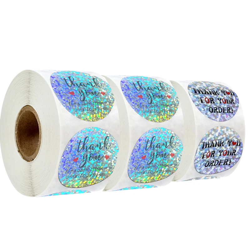 

1.5" Holographic Silver thank you stickers Rainbow glitter labels sticker scrapbooking Shop Local Handmade Decorative stickers