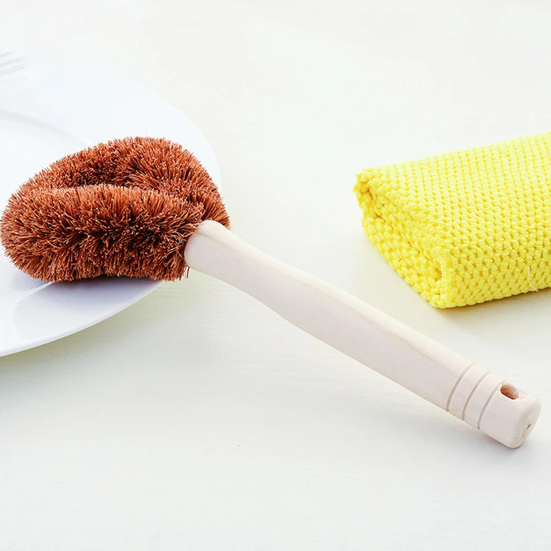 Cepillo de madera de coco Natural para olla y sartén de cocina, productos ecológicos, herramientas útiles de limpieza del hogar, accesorios para lavavajillas