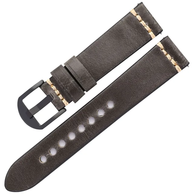 Men Luxurious Cowhide Watchbands 20mm 22mm Oil Wax Leather Watch Bracelet Straps For Panerai Watch Accessories Gray