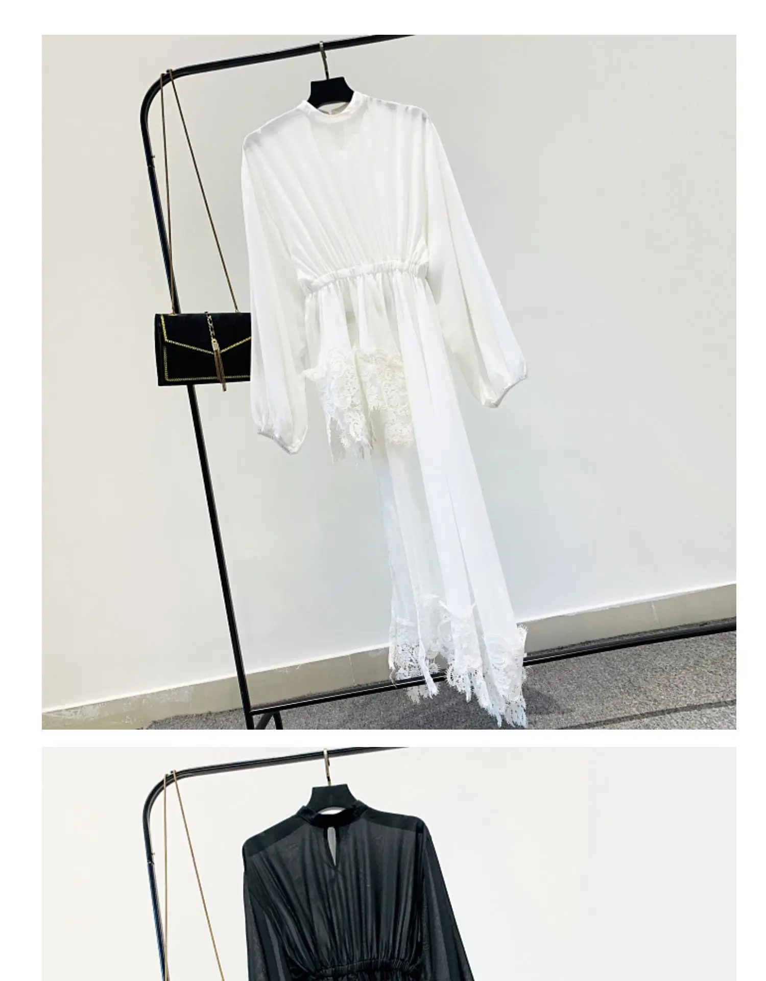 Fall Holiday Beach Shirt White Blouse Women New Fashion Irregular Elastic Waist Chiffon Jacket Hollow Lace Blusas Long Blouse