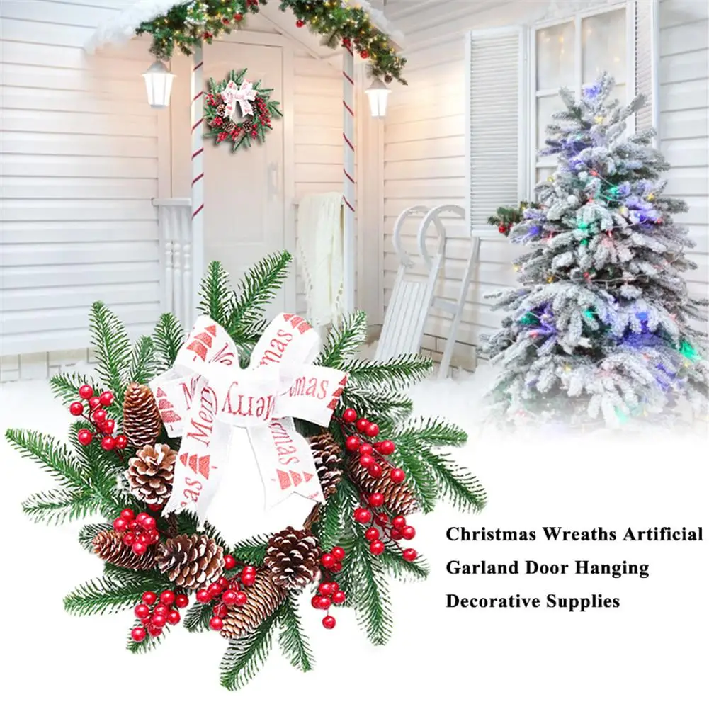 

40cm Christmas Wreath Artificial Pine Rattan Pendant Garland Window Door Hangings Christmas Party Shopping Mall Decoration