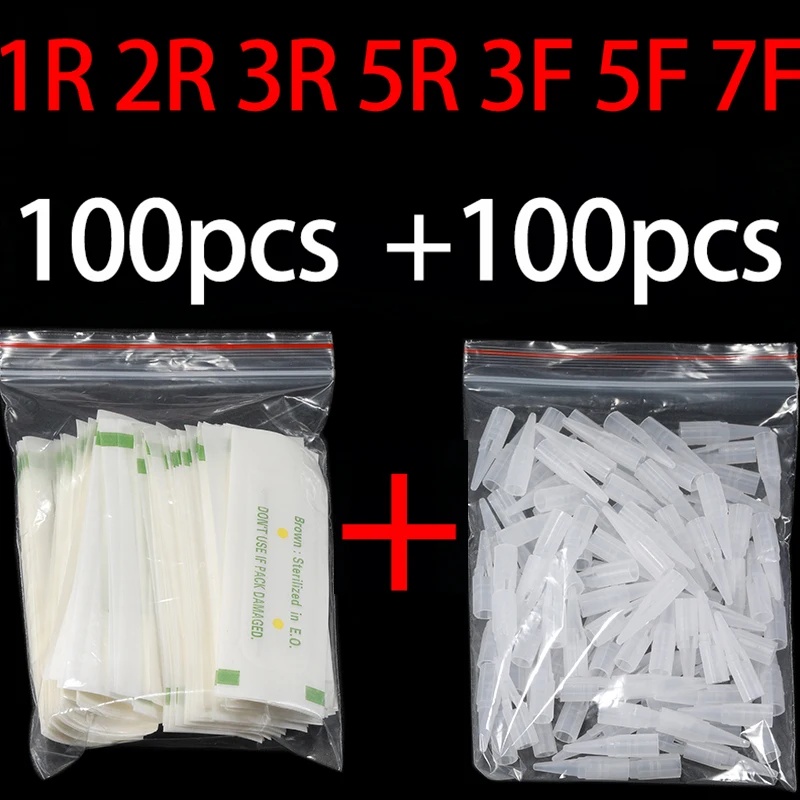 100pcs PMU Microblading Needle + Cup Tips Disposable Sterilized Professional Tattoo Machine Needles Permanent Makeup Eyebrow Lip 100pcs 1000pcs 18g tips glues dispensing needle 45 degree bent tapered needle adhesives dispenser needles blunt tips