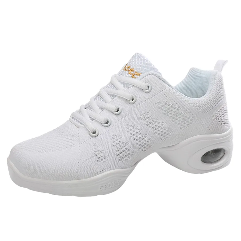 Танцевальная обувь спортивная особенность современный танцевальный джаз обувь воздушная подушка сетка Нескользящая танцевальная обувь кроссовки для женщин обувь для тренировок - Цвет: Белый