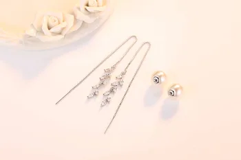 

BG-329 New Fashion 925 Sterling Silver Pearls Earrings For Women Girl Gift Brincos Long Tassel Earrings