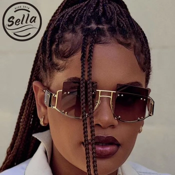 

Sella 2020 New Fashion Women Men Oversized Square Sunglasses Brand Designer Mirror/Tint Lens Metal Frame Sun Glasses Shade