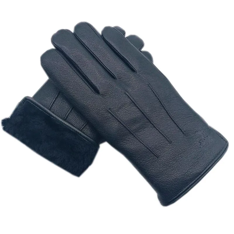 winter cycling gloves mens Winter men's 2020 new style deerskin thick wool gloves warmth soft and patternless deerskin gloves men gloves black lamb wool li driver gloves Gloves & Mittens