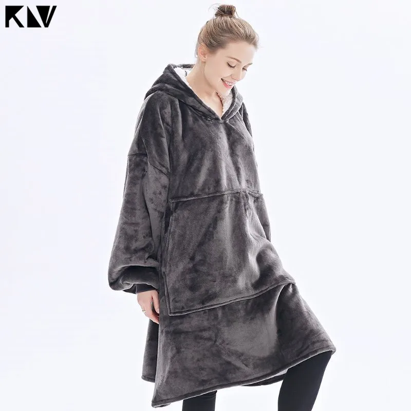 KLV, уличная Женская толстовка с капюшоном, толстовки, домашняя одежда, одеяло, теплые пальто, толстое флисовое ТВ одеяло, сверхмощный пуловер с капюшоном