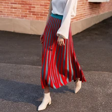 ; сезон весна-осень; с эластичной резинкой на талии, с красным Вязание юбка женские плиссированные темперамент полуплатье Для женщин; модная новинка