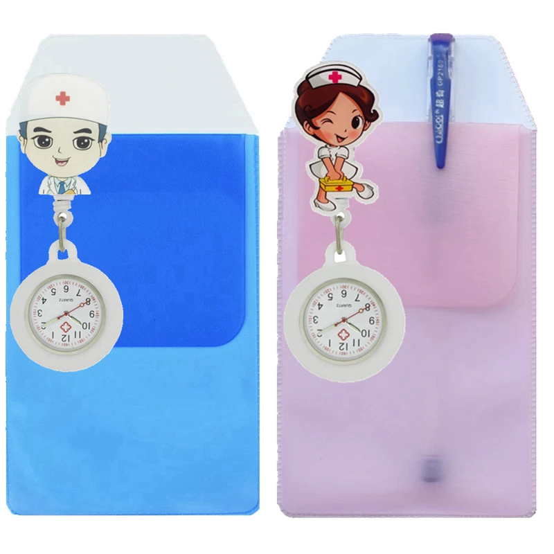 

New cartoon 3D nurse pocket Retractable watches Leak-Proof PVC pen bags case Dedicated ladies women mens doctor hospital watches