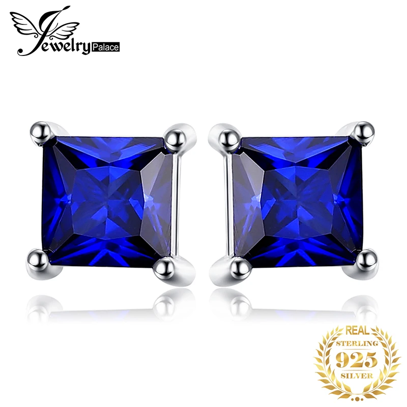 Jewelrypalace квадратный 0.8ct создан синий сапфир серебро 925 Серьги гвоздики для Для