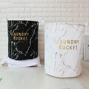 

Nordic Style Laundry Basket Foldable Washing Clothes Storage Baskets Large Capacity Cotton Linen Marbling Organizer 40X50CM