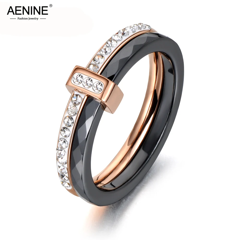 Ceramic Crystal Wedding Rings Jewelry Women Girls Rose Gold Stainless Steel Bohemia Ring AR18054 wedding ring