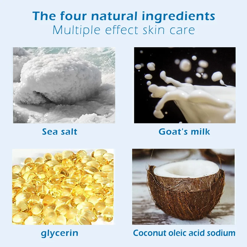 Sea Salt Soap 1/2/3Pcs 100g Sea Salt Soap Removal Mite Anti Acne Mild Cleansing Natural Moisturizing Oil Control Facial Washing Goat Milk Soap